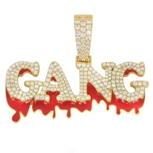 Custom GANG Unisex D Color VVS Moissanite Fully Iced Antique Hip Hop Style Personalized Party Gold Plated Pendant Necklace