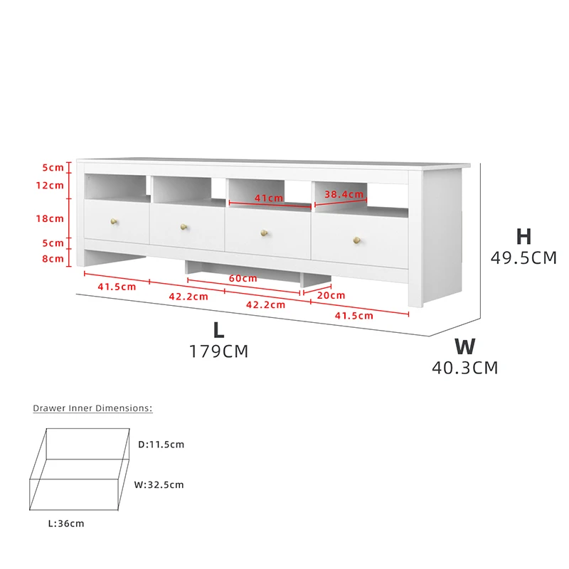 Popular Choice Classy Modern Design Living Room 6FT TV Stand Cabinet Metal with Gold Knobs