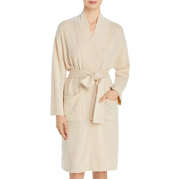 Wholesale Men's Women's Breathable Waffle Bathrobes Romantic Soft Sleepwear for Autumn Winter Plain Front Woolen V-neck Hotel