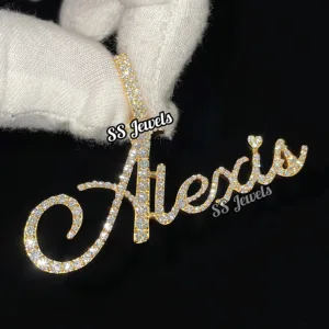 Custom Name Rhodium Plated Sterling Silver Diamond Pendant-Unisex Gift