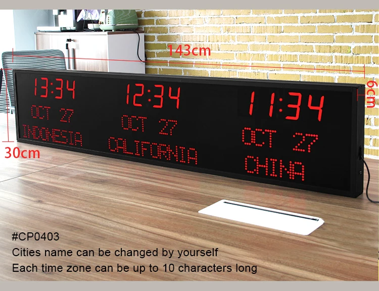 Cheetie Cp035 Personalised Time Zone Clock Wall Mounted Digital Led