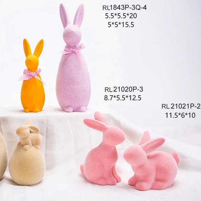 Cheap Easter pink flocking ceramic bunny rabbit