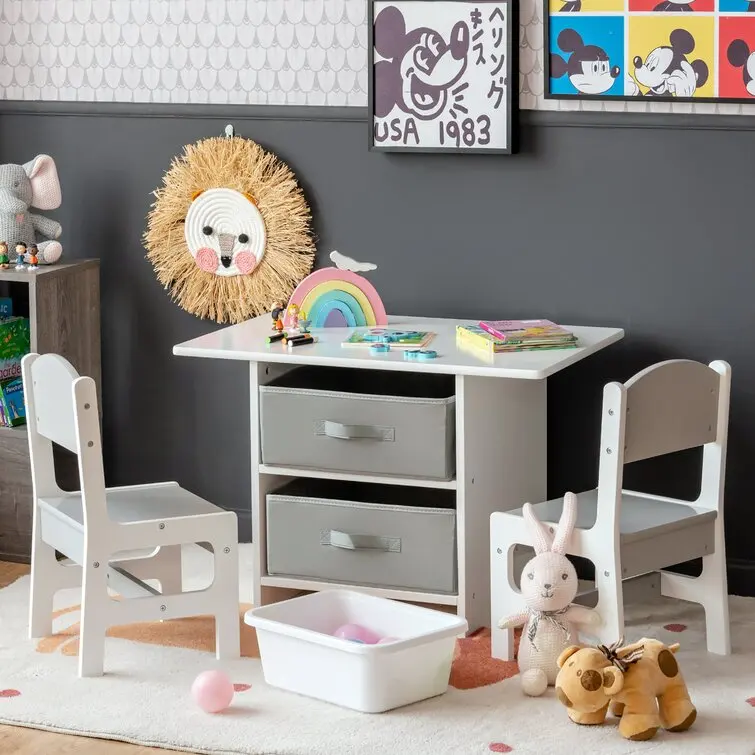 Wholesale Gray Kids 3 Piece Rectangular Play Activity Table and Two ...