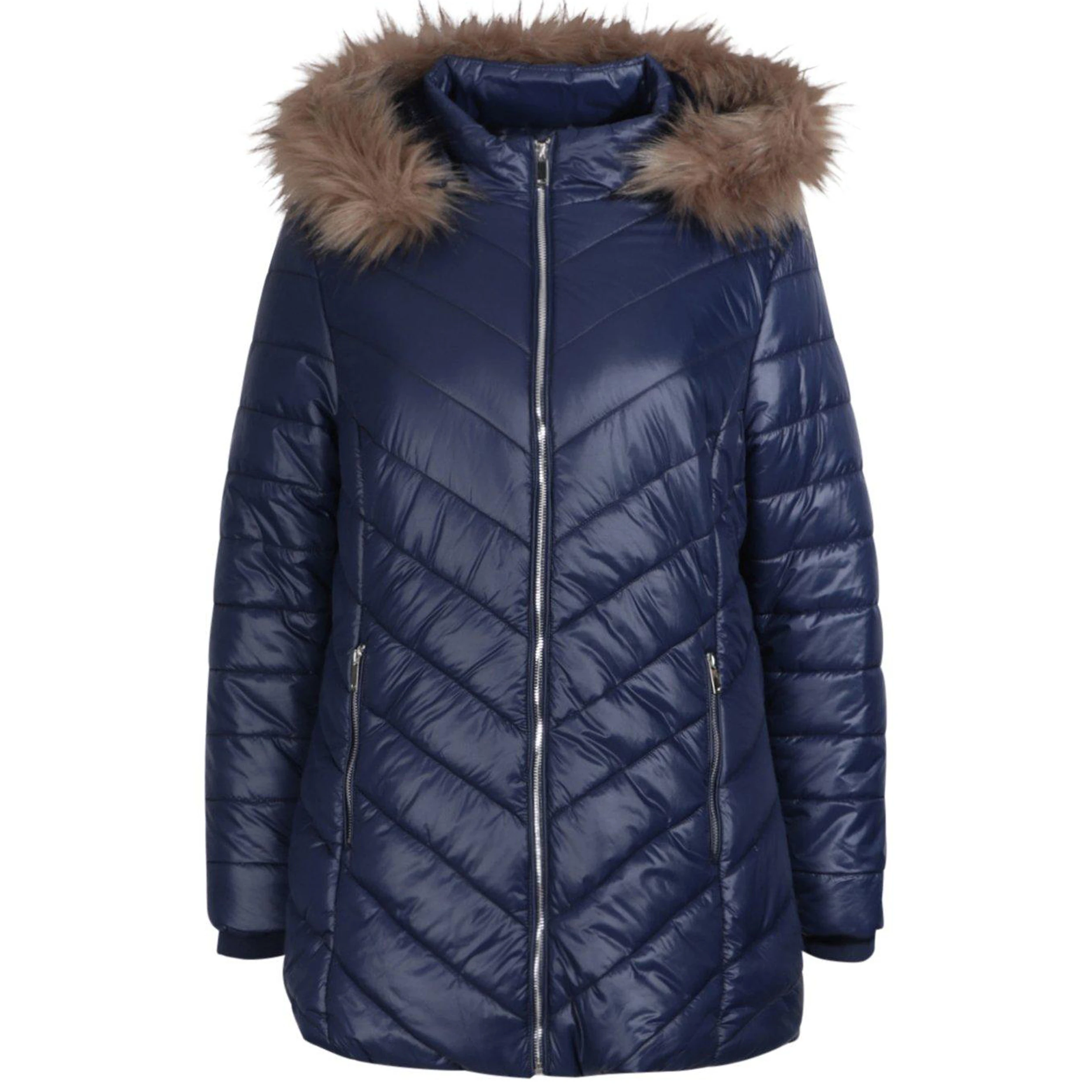 Latest Design Women Hot Pink Faux Fur Hooded Long Puffer Jackets Plus Size Bubble Down Winter Coats - Image 3