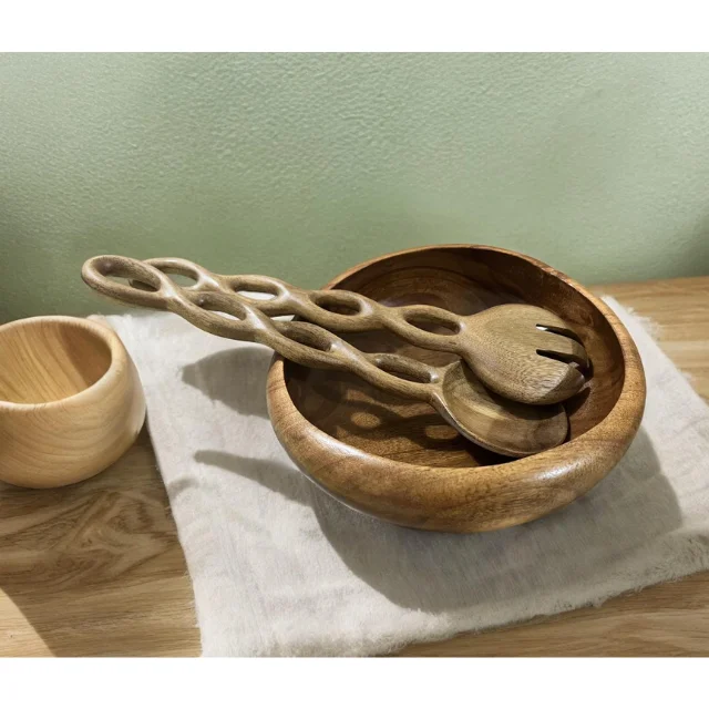 Gudamaye Acacia Wooden Salad Server Set,10 Inch Salad Tongs For Serving - View #9