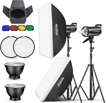 Godox 2 Pack SK400II 800Ws Photo Speedlite Studio Flash Strobe Moonlight Bowens Mount Kit for Studio Shooting,Video Location