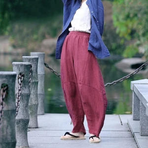 Women's Natural Cotton Linen Pants With Pockets Spring Summer Loose Casual Harem Soft Yoga Pants Plus Size Available Big Size
