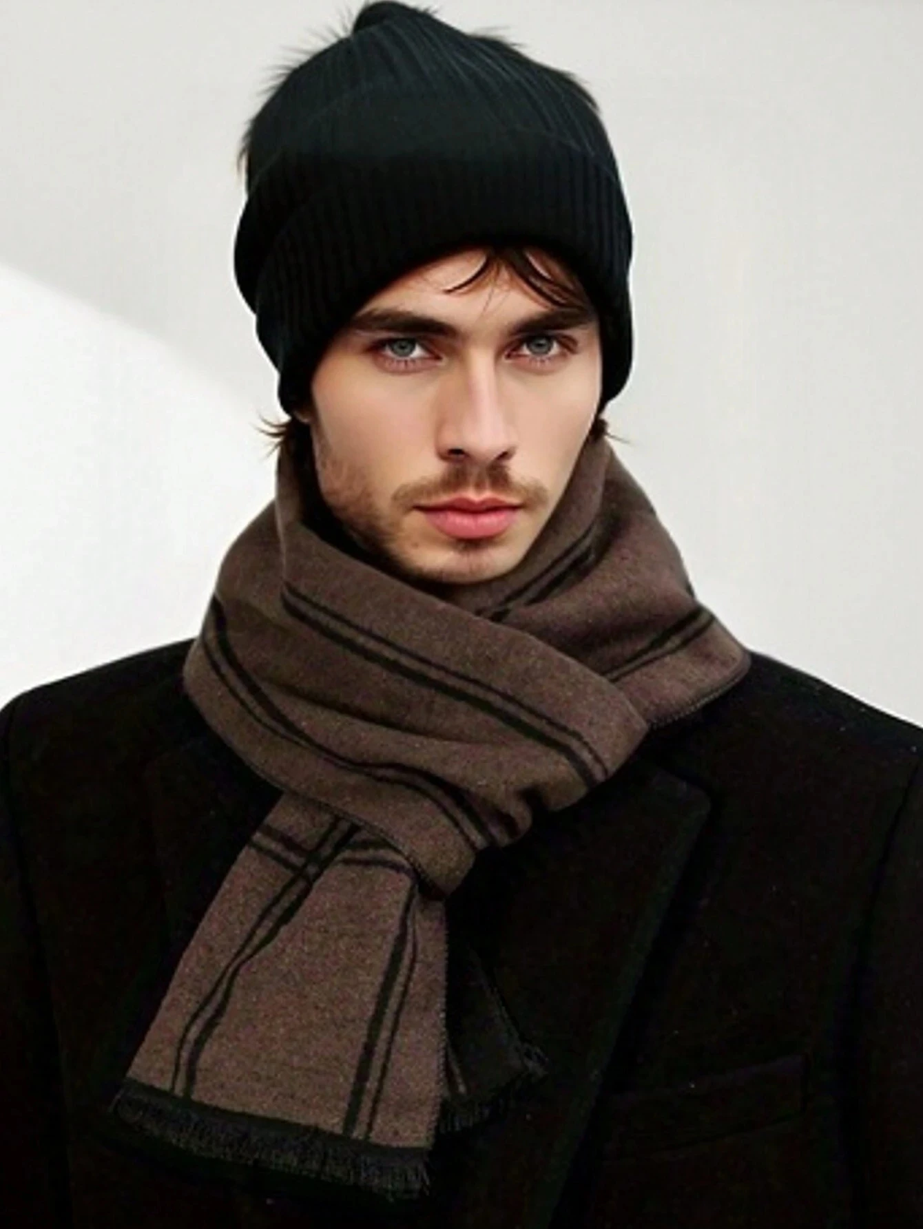 Custom Men's Winter 100 Wool Scarf Warm Plain Woven Scarf Unique Men