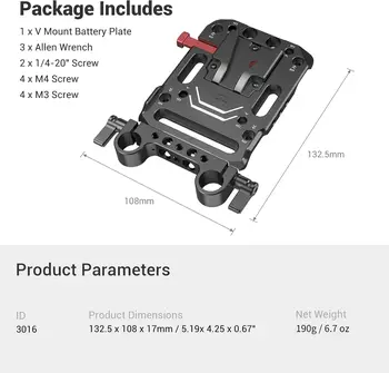 SmallRig Battery Plate with V-Lock Mount with Dual 15mm Rod Clamp for Camera Power Supply - 3016