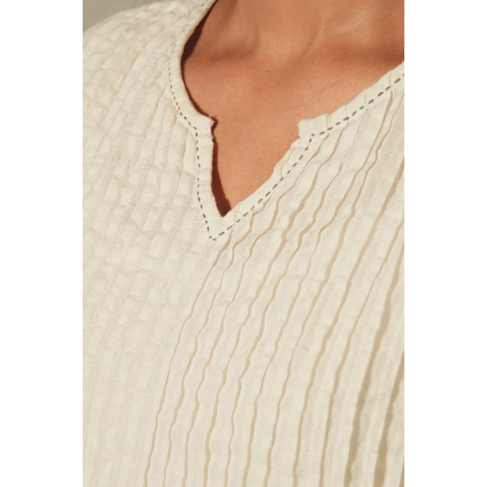 BRAHMA DRESS-Casual Linen Pintuck Ivory Size XS Breathable Bohemian Floral Pattern Office Lady Style Natural ODM Ruffles