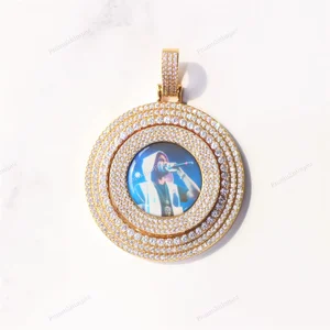 Custom Design Round Photo Pendant Multi Layer Moissanite Gold Plated Hip Hop Style Jewelry Sterling Silver Unique Style Pendant