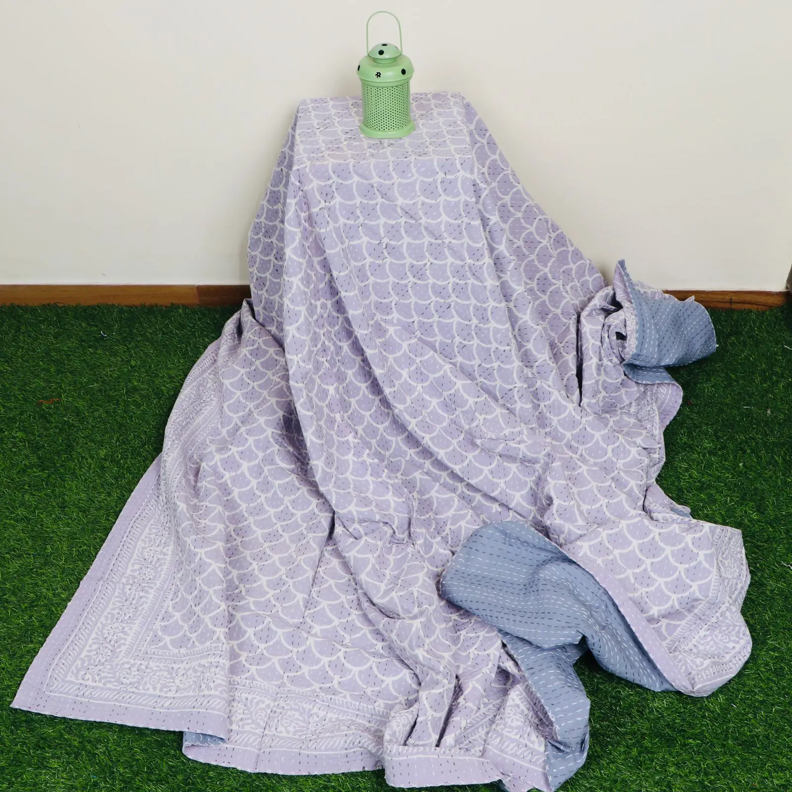 Синий цвет постельного белья Комплект в индийском Реверсивный покрывало нестандартной конструкции кантха