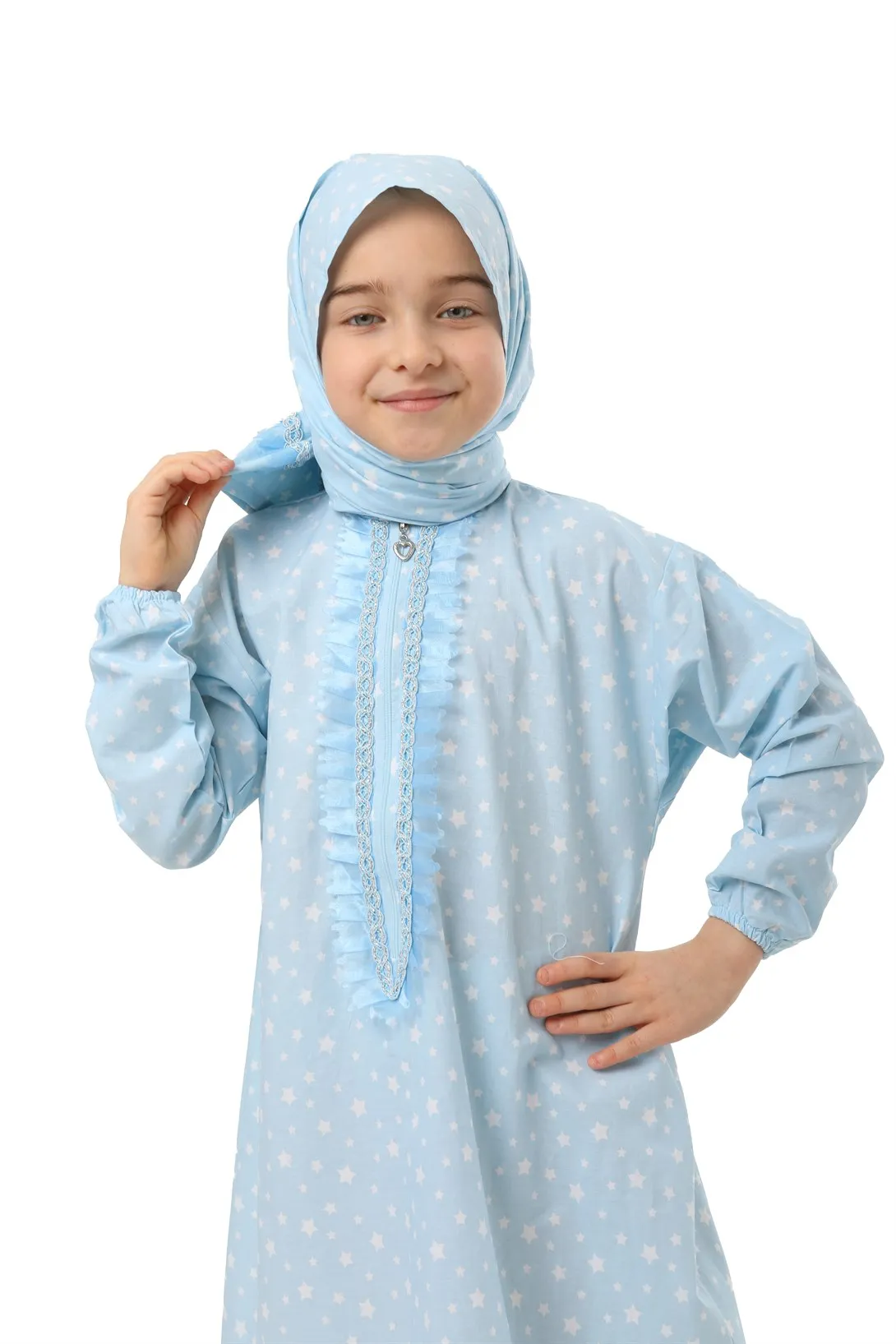 Turkish Cotton One-piece Girls' Prayer Dress For Muslim Kids Adorned ...