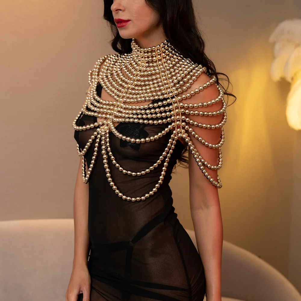 CCbodily Pearl Body China Bra - Fashion Shoulder Necklaces Bra