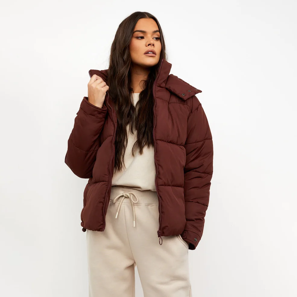 Women's Winter Eco-Friendly Woven Waterproof Puffer Jacket Embroidery Custom Logo Detachable Hat Outdoor Quilted Coat For Women