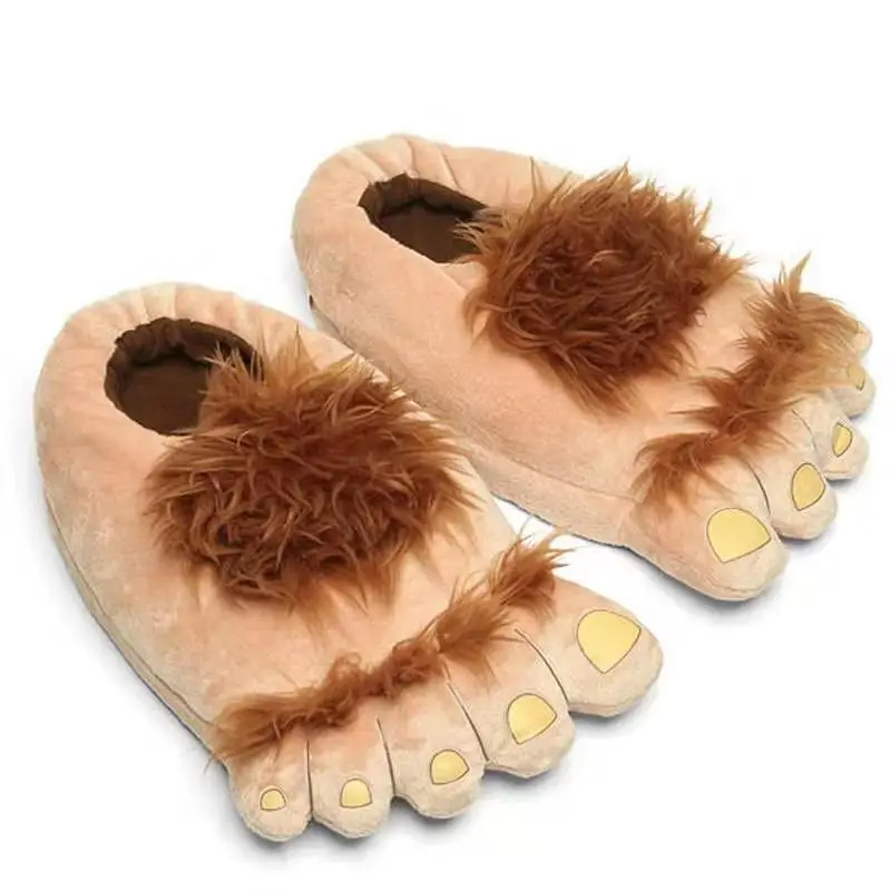 Funny Retro Wild Furry Slippers Hobbit Big Feet Home Warm Fluffy Cotton  Slippers Suede Insole PU Lining Indoor Use Anti-Slippery