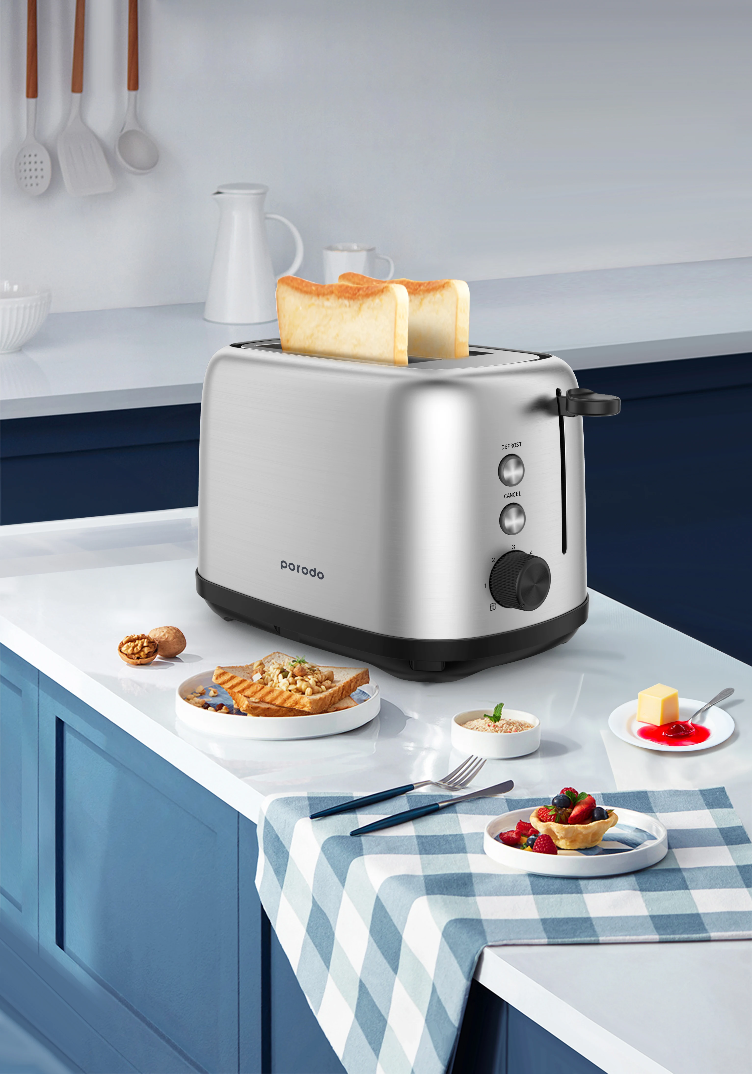 Porodo LifeStyle Golden Brown Electric Toaster Aluminum Housing Defrost Function Browning Control App-Controlled Digital Timer