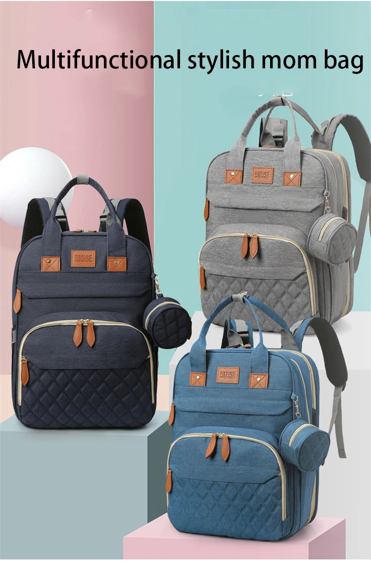 Waterproof Baby Diaper Bag Mom Back Pack Nappy Changing Bag With Bed