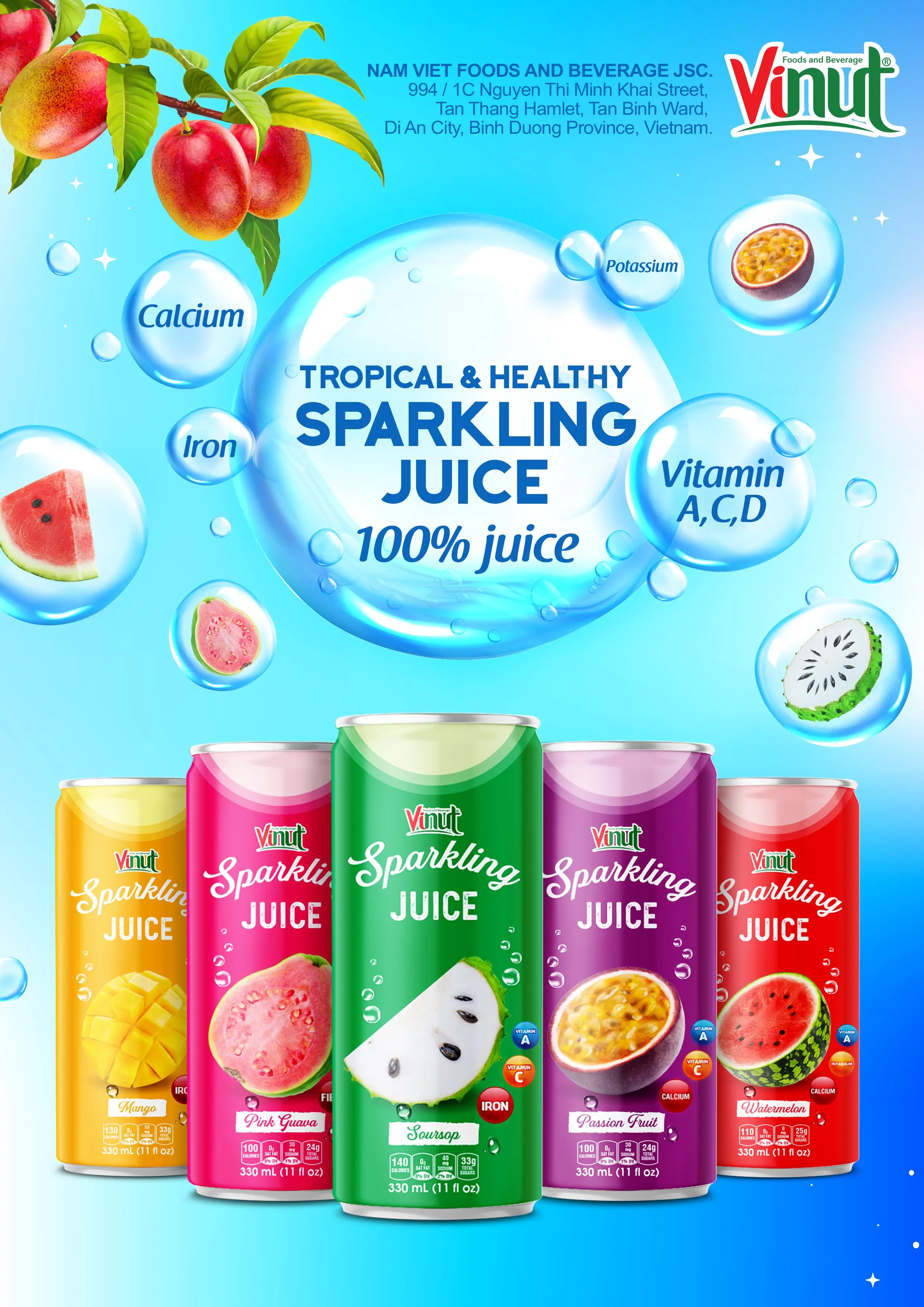 Sparkling Mango Juice Drink 330ml Vinut Free Sample,private Label 