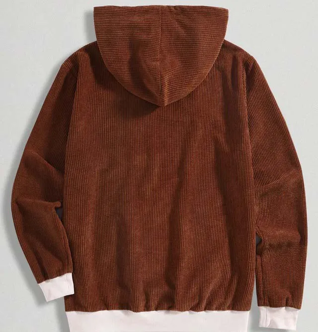 Men's Cotton Blended Corduroy Sweatshirt Long Sleeve Hoodie with