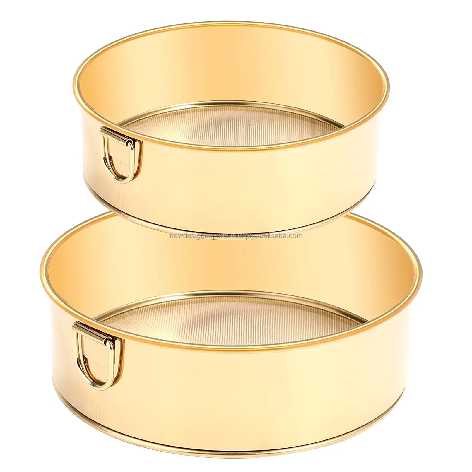 Комплект из 2 предметов нержавеющей стали сито круглый муки для выпечки напрягающий присыпкой (Золотой)