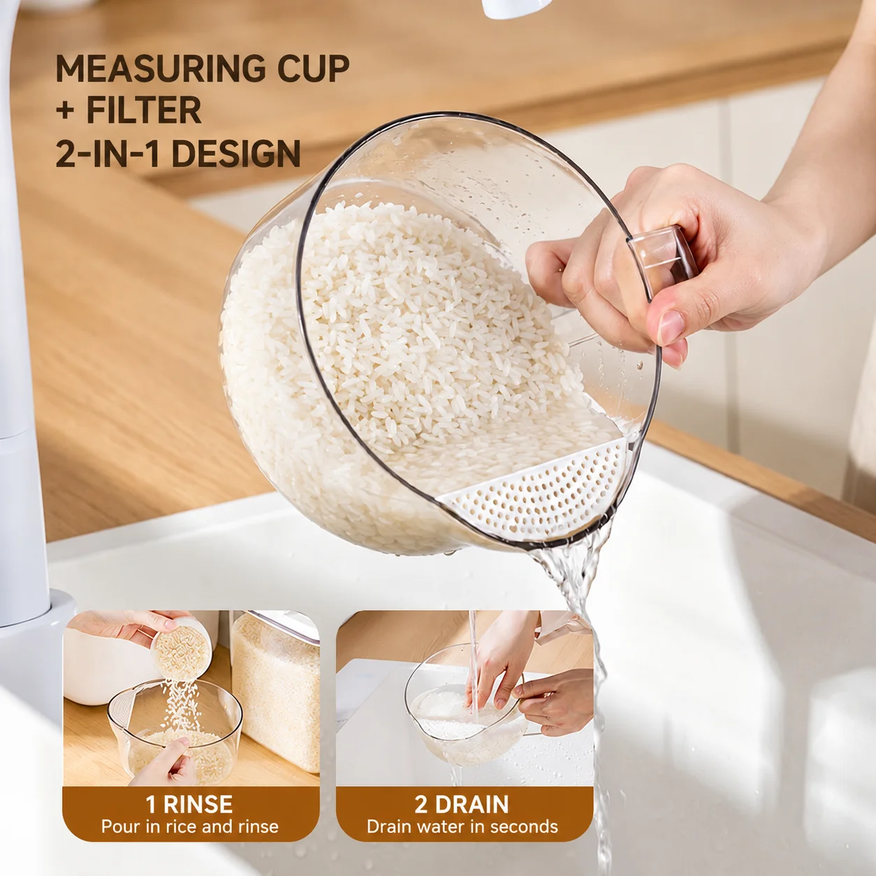 ANYA 2026 Custom Logo 2-in-1 Rice Washer Strainer Bowl Large Plastic Multifunctional Fruit Vegetable Draining Basket Colander