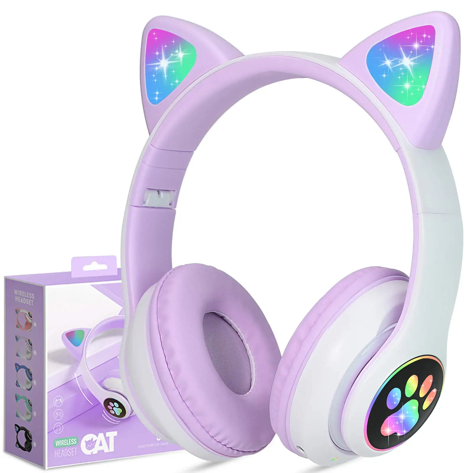 Tws kidかわいい猫オーバーイヤー3CLedライトライブチャット