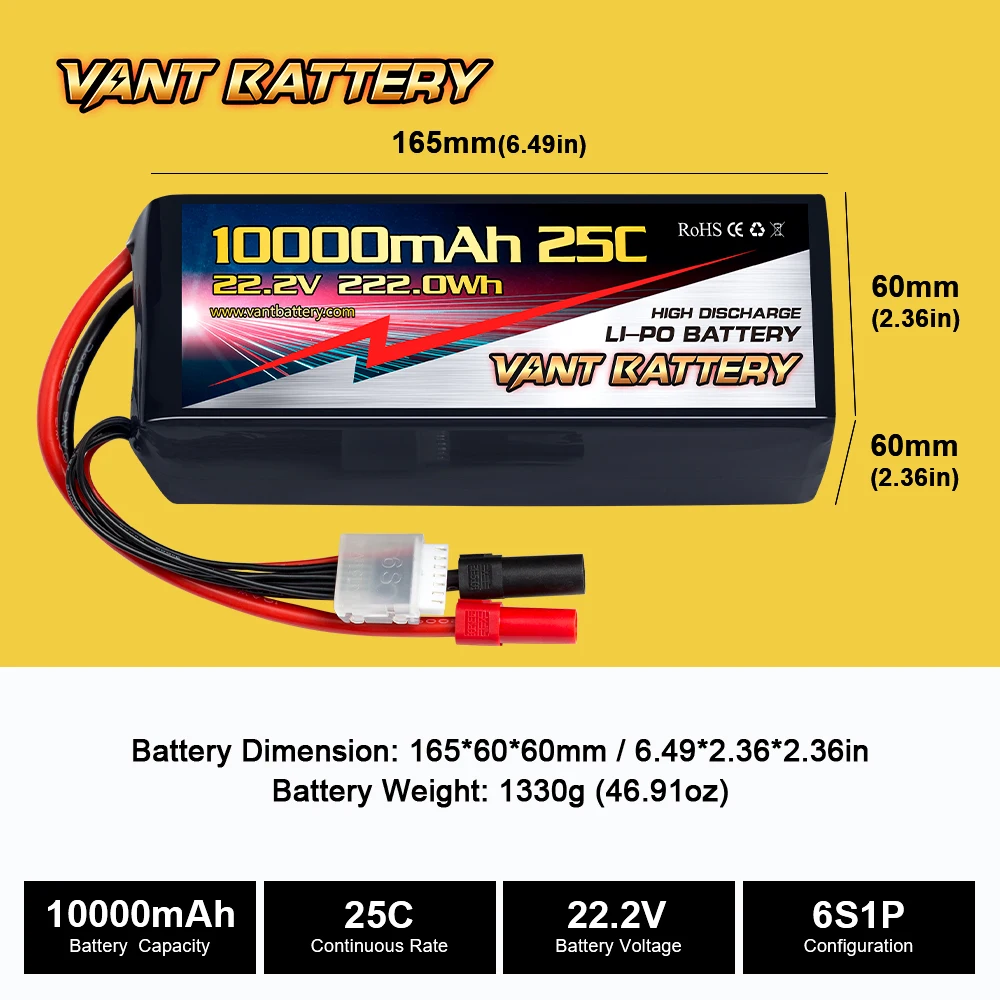 22.2v 6s 10000mah 25c Uav Drone Battery 6s Rc Lipo Batteries For Uav ...