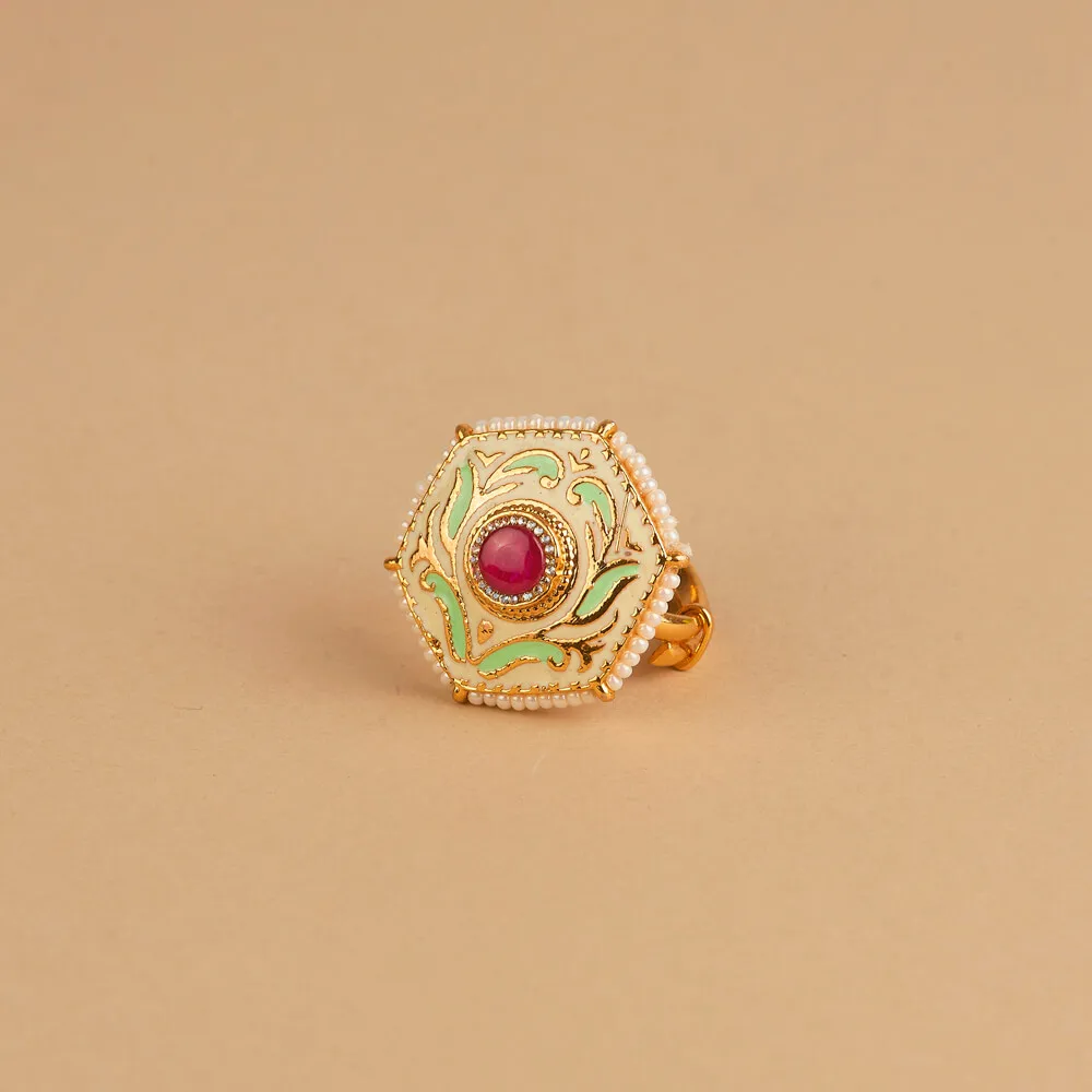 Latest Handmade Export Quality Gold Plated Antique Meenakari Finger Ring Classic Fashion Rings
