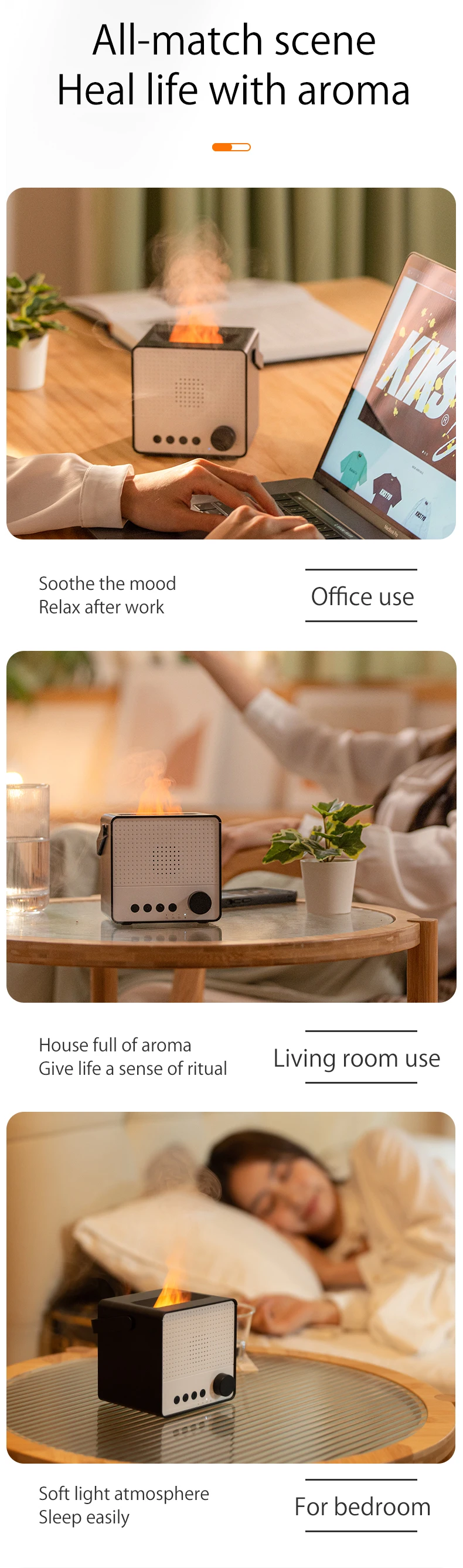 Night Light Aroma Diffuser With Speaker Play Music Oil 4000mah Battery ...