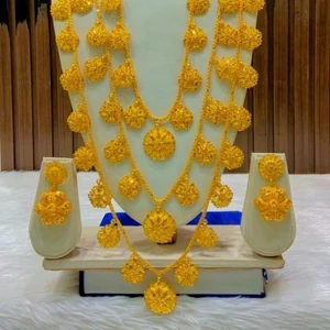 Vintage USA France Style 24K Gold Plated 18K Copper Floral Pattern Zircon Earrings Necklace Fashion Jewelry Set Accessory