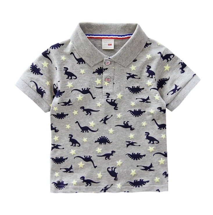 2-7 Years New Deign Allover Cartoon Dinosaur Print Boy's Polo Shirt ...