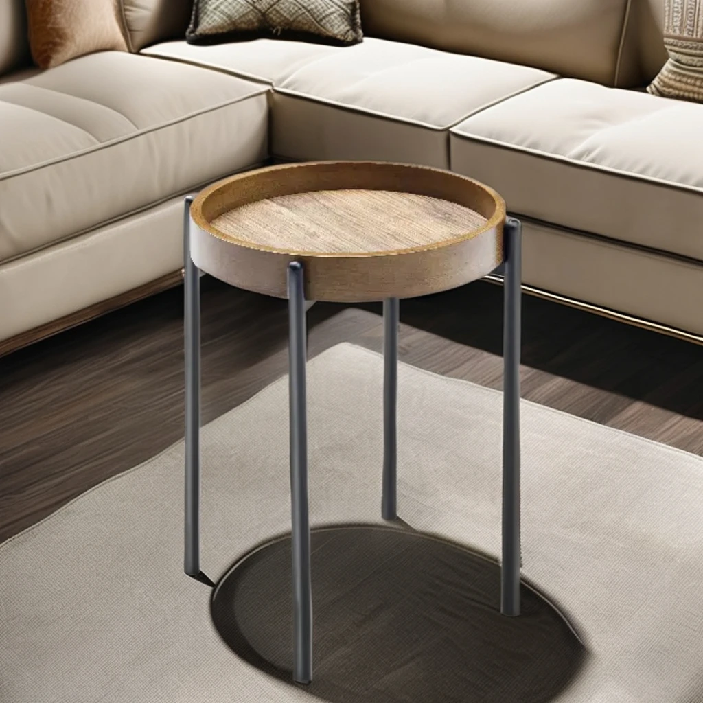 Elliptical Wooden Side Table Compact Elegant Design for Sofa Side Living Room, or Bedroom Handcrafted Brown Finish European