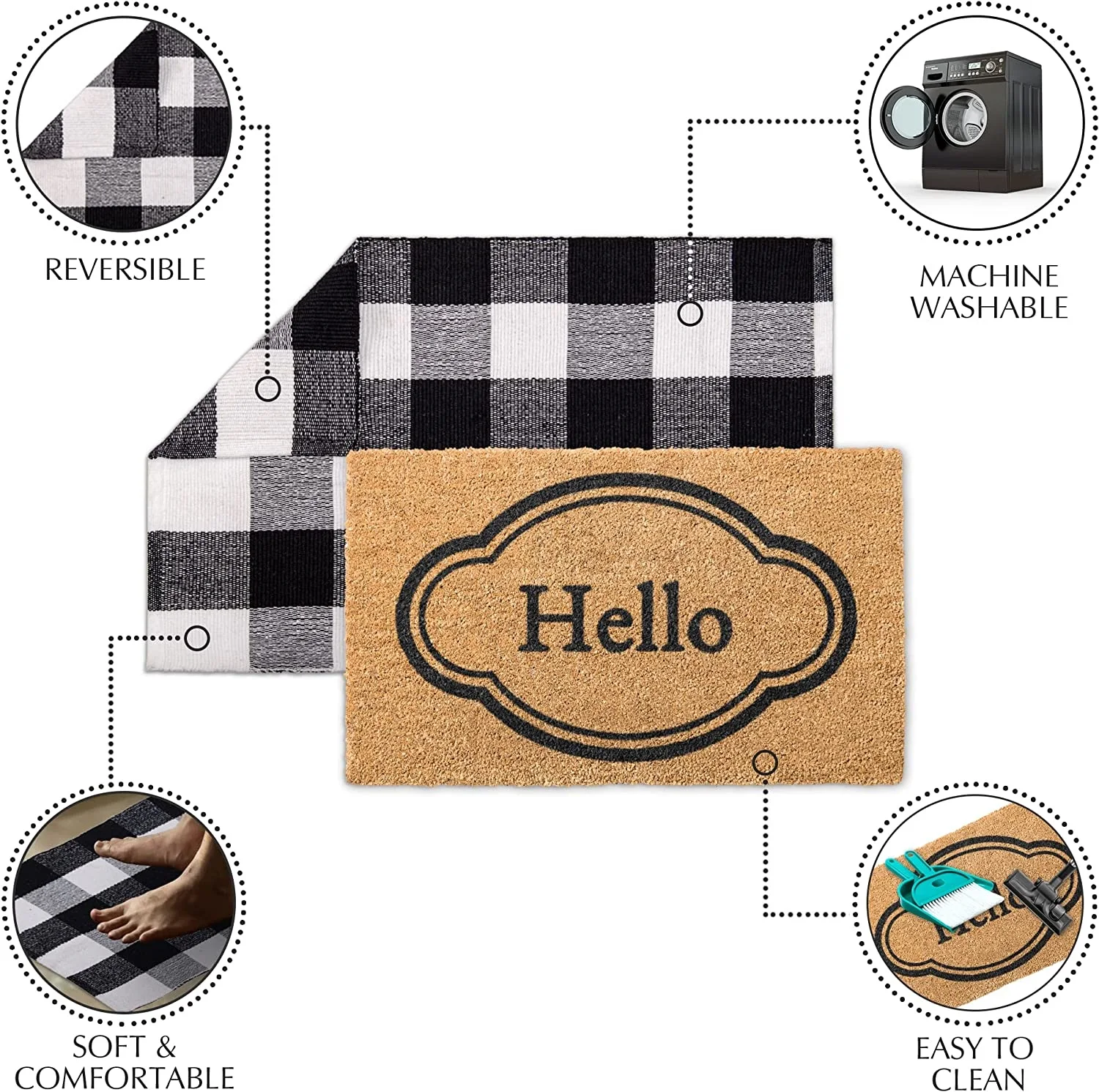 Natural Coco Coir Heavy Duty Backing Doormat - Large Cute Non-Slip Front Door