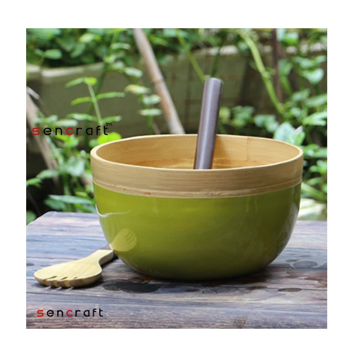 Bamboo Lacquer Salad Bowls,Handicraft Coiled Bamboo; Handmade Spun