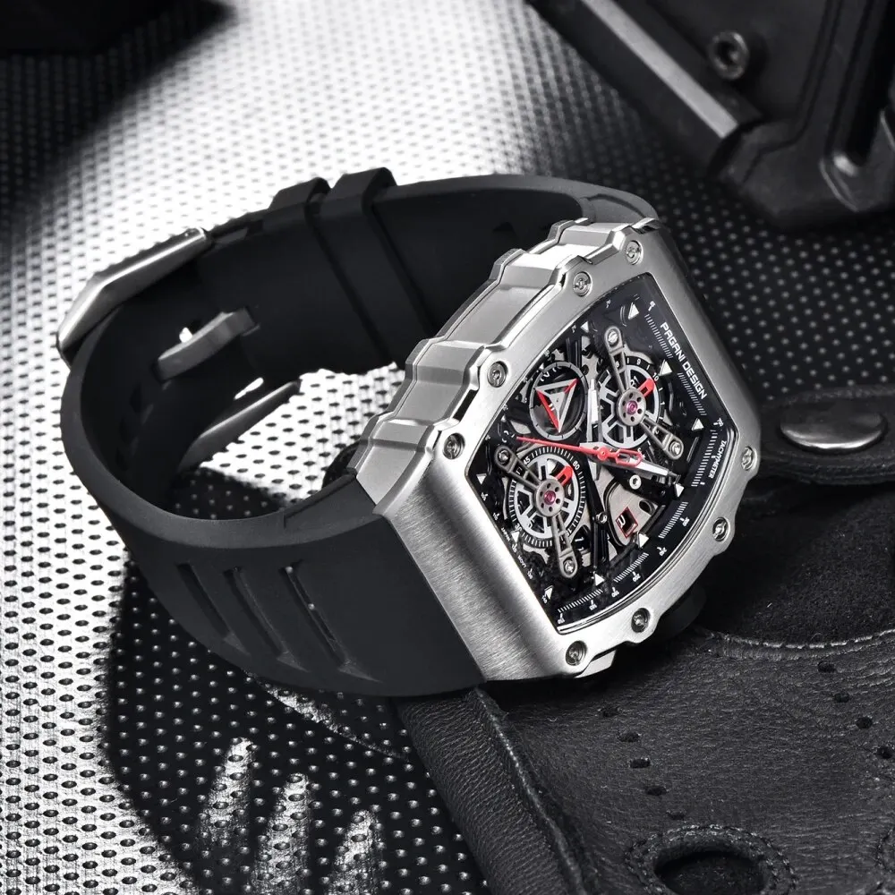 PAGANI DESIGN YS011 New 40MM Barrel Hollow Fashion Casual Men's Quartz Watches Sapphire Glass Quartz Watches Chronograph Clock