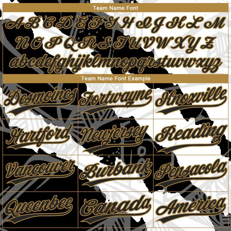 Custom 3D Two-Button Unisex Softball Jersey with Graffiti Pattern in Black and Old Gold Baseball & Softball Wear