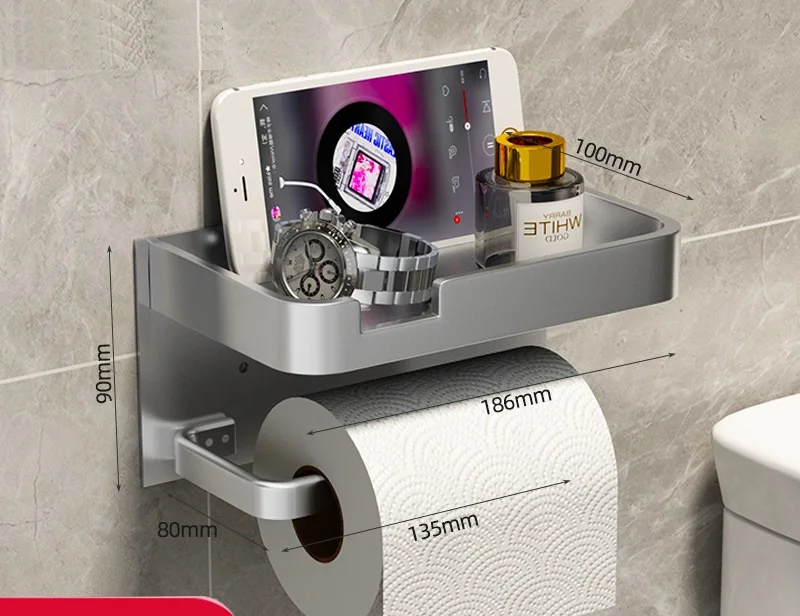 Toilet Paper Roll Holder With Shelf Aluminum Toilet Paper Dispenser No