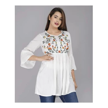 Regular Wear Rayon Short Top Embroidery Hand Worked Luxury Indian Dress And Other Women Clothes At Cheap Price
