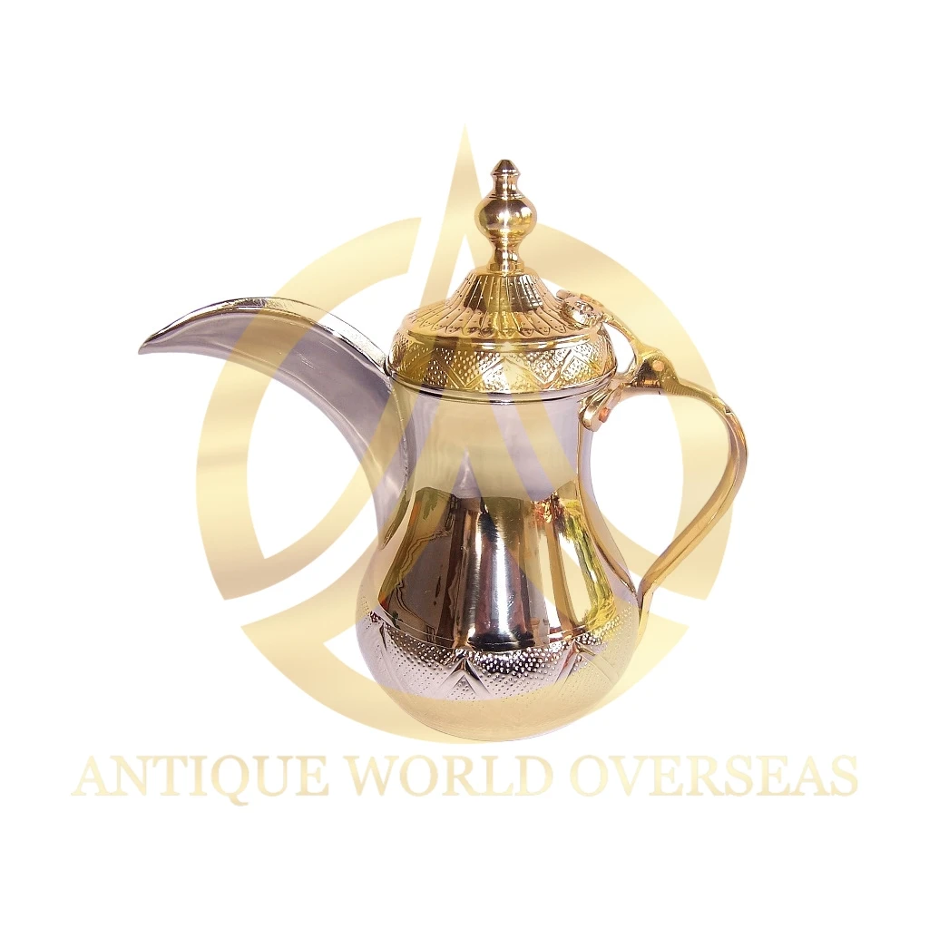 Dinnerware Serving Home Decorative Tea and Coffee Dallah and Jug Handmade Hammered Design Gold Shiny Polished Brass Made