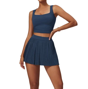 Custom Logo Mini Workout Yoga GYM Luxury 2 Piece Sport Padel Golf Skirt With Leggings Cropped Women Tennis Skirts Set for Women