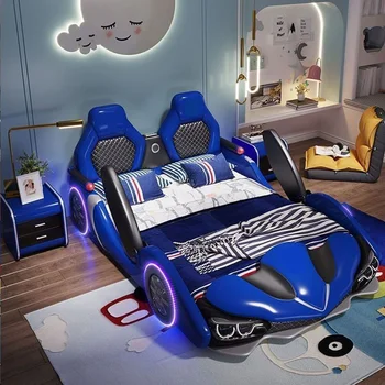 Modern Bedroom Furniture King Size Student Bed Wireless Speaker Race Car Bed Super Lathe Design with Doors