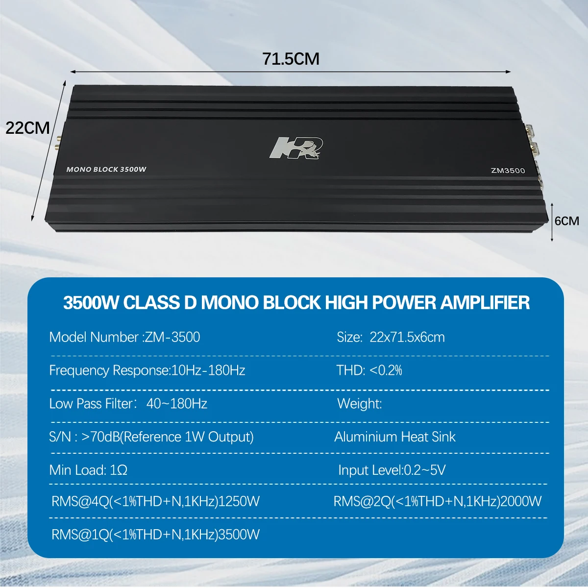 High Power 3500W Monoblock Class D Competition Grade Subwoofer Amplifier Car Audio Amp ZM-3500