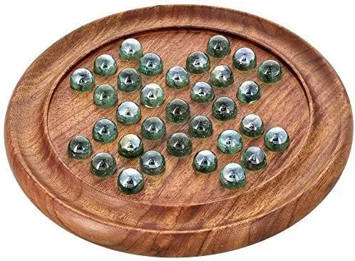 Juego De Mesa De Solitario De Canicas De Madera Y 33 Canicas