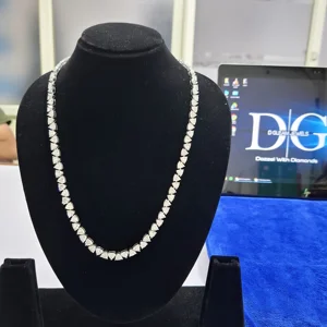 14K White Gold Men's Women's Triangle Cut Lab Grown Diamond 6mm 925 Sterling Silver Micro Tennis Chain Necklace