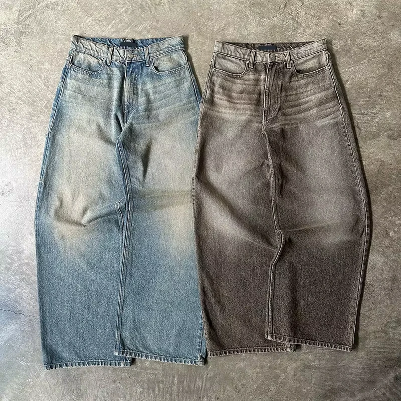 Jeans Manufacturer Custom Designer High Waist Loose Oversized Acid Wash Vintage Wide Legged Distressed Denim Pant Baggy Jean Men
