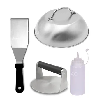 Outside Kitchen BBQ Grill Set Griddle Spatula Melting Dome 5.5 inch Burger Smasher And Oil Squeeze Bottle Smash Burger Press Kit