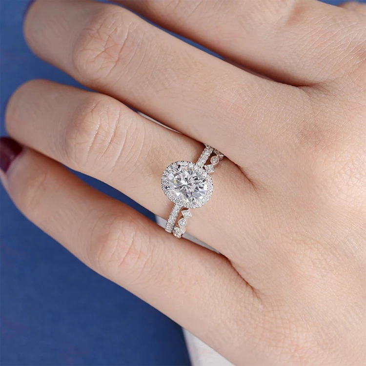 14k White Gold Wedding Band Oval Cut Diamond Ring 6x8mm Moissanite