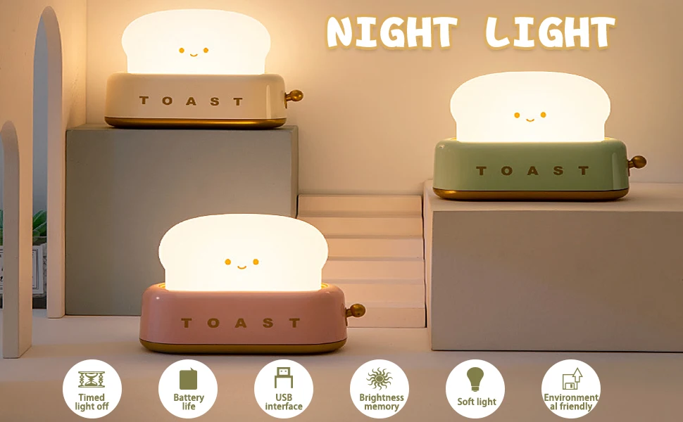 Decorative 3D Toaster Lamp Dimmable Baby Room Led Kids Gift Rechargeable Portable Night Light Bread  Mini Decor Lamp manufacture