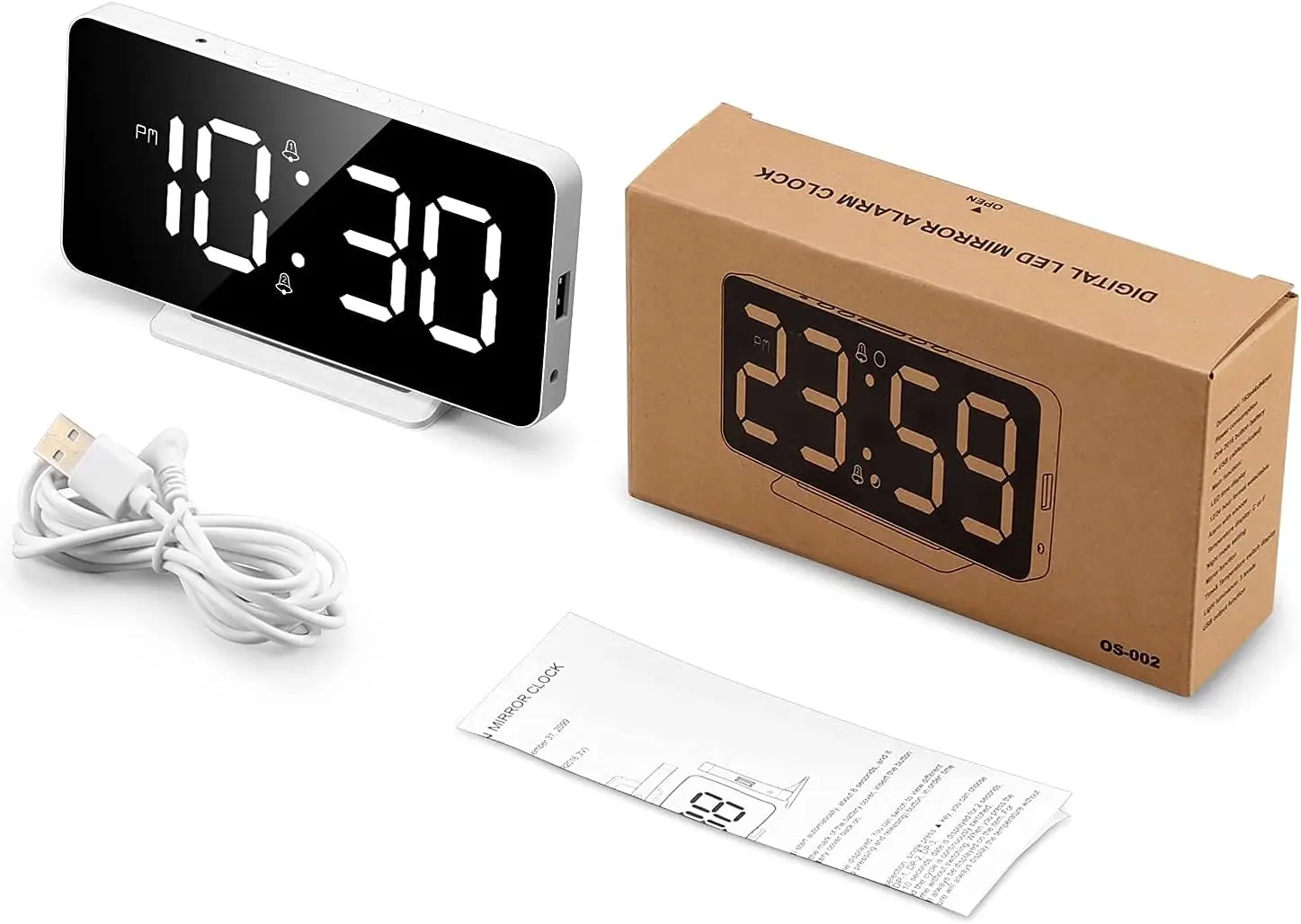Electronic Desktop USB Charging LED Mirror Digital Alarm Clock